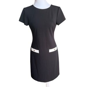 Tommy Hilfiger Black Short Sleeve Sheath Dress with White Trim Size 2